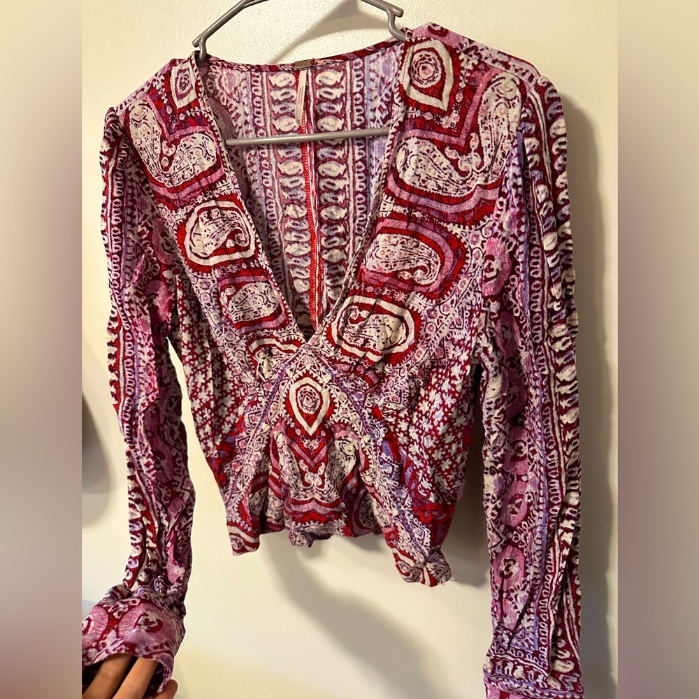 Free people deep V long sleeve top